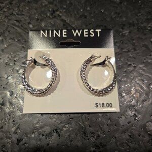 Nine West Silver Beaded Hoop Earrings